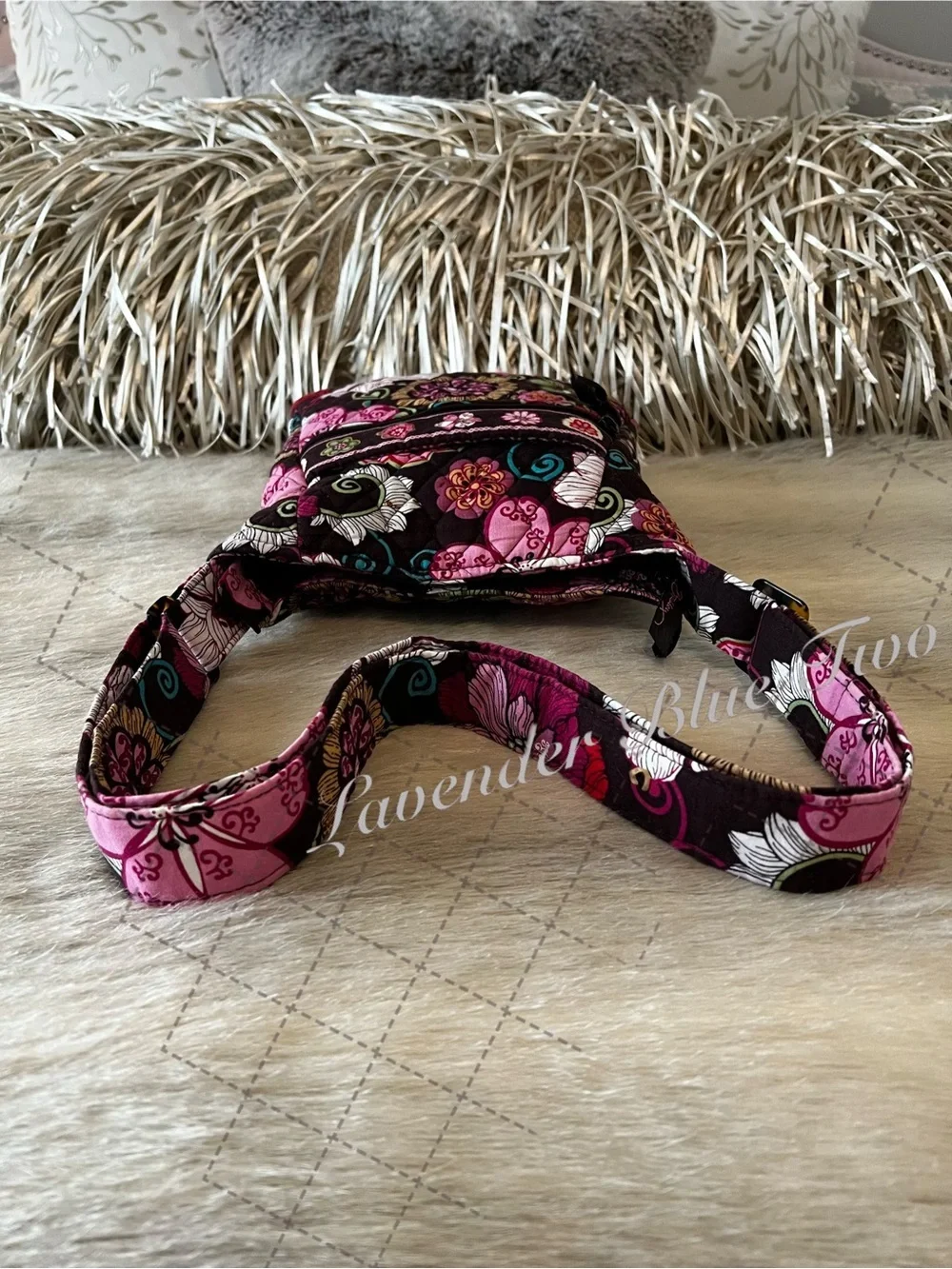 Vintage VERA BRADLEY Mod Floral Pink 2007 Hipster Paisley Brown USA Crossbody